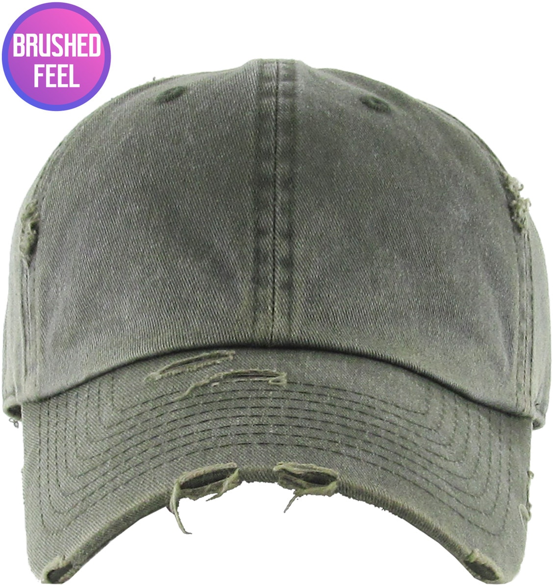 Pigment Washed Olive Distressed Vintage Baseball Cap Front View